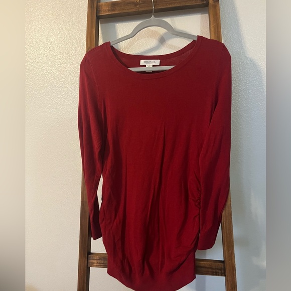 Motherhood Tops - Motherhood Red Ruched Sides Maternity Pullover Sweater Long Sleeve Size L